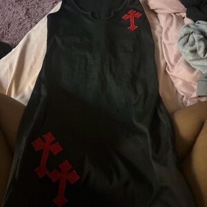 Black Tank Dress with Red Cross Appliqués